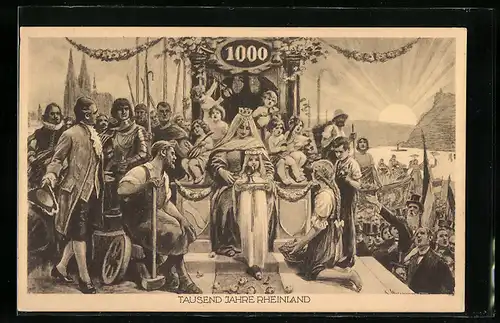 AK Tausend Jahrfeier der Rheinlande, Bürger der Stadt bei der Feier
