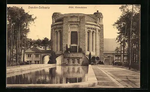 AK Dresden-Tolkewitz, Städtisches Krematorium mit Wasserbecken