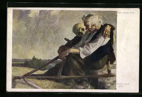 Künstler-AK Das letzte Feld, Der Tod besucht den alten Bauern