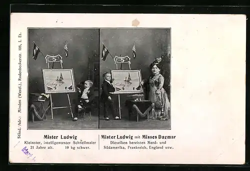AK Mister Ludwig mit Misses Dagmar, kleinster Schnellmaler
