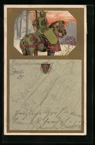 AK Deutscher Schulverein Nr.: Ritter zu Pferd in der Abenddämmerung