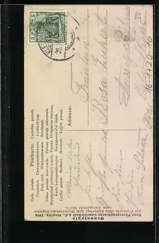 AK Frau schwebt über einem Busch mit Zwerg und Elfe im Hintergrund