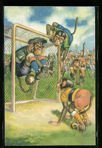 AK Affe macht ein Tor beim Fussballspielen