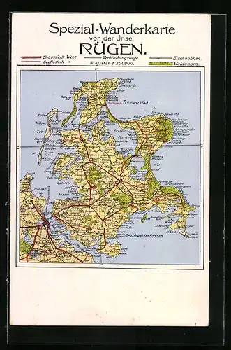 AK Stralsund, Wanderkarte der Insel Rügen