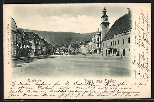 AK Leoben, Hauptplatz mit Turm