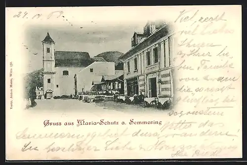 AK Maria-Schutz /Semmering, Ortspartie mit Gasthaus und Kirche