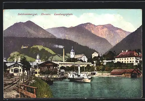 AK Ebensee, Teilansicht mit Landungsplatz