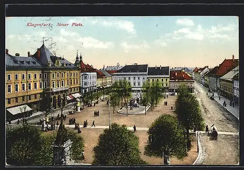 AK Klagenfurt, Neuer Platz mit Lindwurm-Brunnen und Maria Theresia Monument