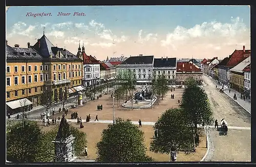 AK Klagenfurt, Neuer Platz mit Lindwurm-Brunnen und Maria Theresia Monument