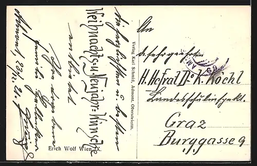 AK Admont, Hauptstrasss mit Geschäften und Stiftskirche, Im Hintergrund Hahnstein