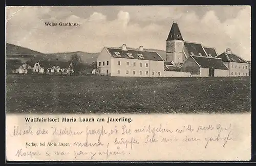 AK Maria Laach /Jauerling, Panorama mit Gasthaus Weiss und Kirche