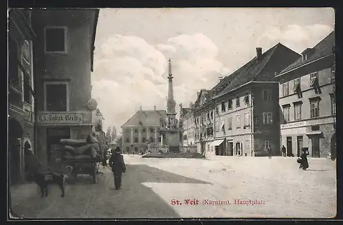 AK St. Veit, Hauptplatz mit Denkmal