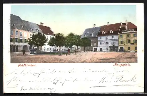 AK Feldkirchen, Hauptplatz mit Passanten und Gebäudeansicht