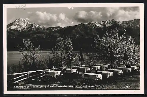 AK Faakersee, Pension Karner mit Gartenterrasse, See-Panorama