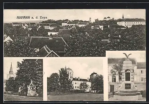 AK Asparn a. d. Zaya, Ortsansicht, Blick auf das Denkmal