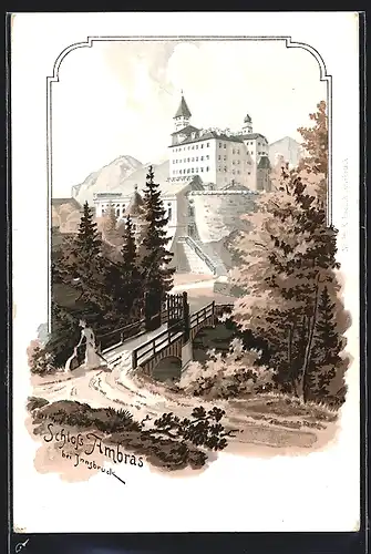 Lithographie Innsbruck, Weg zum Schloss Ambras