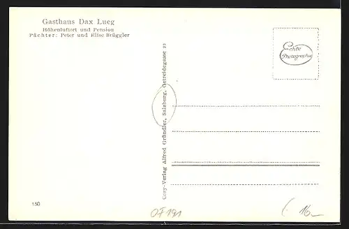 AK Salzburg, Gasthaus Dax Lueg am Heuberg von Peter und Elise Brüggler