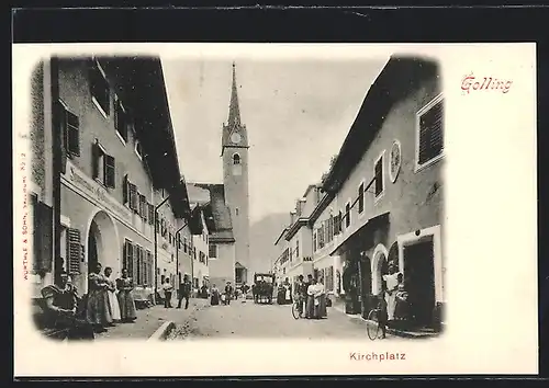 AK Golling, Kirchplatz mit Gasthaus und Kirche