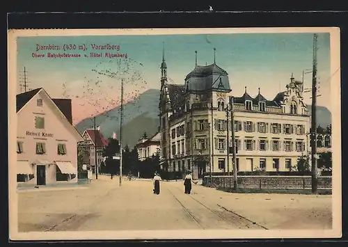 AK Dornbirn /Vorarlberg, Obere Bahnhofstrasse und Hotel Rhomberg