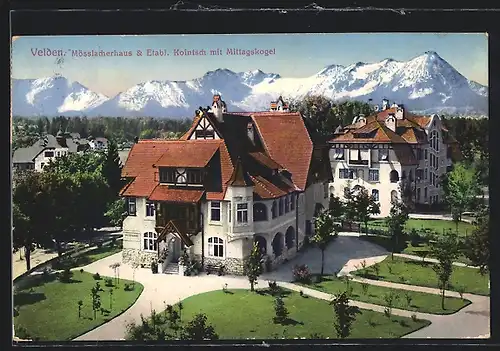 AK Velden am Wörthersee, Mösslacherhaus und Etablissement Kointsch mit Mittagskogel