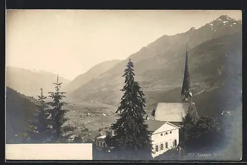 AK Gastein, Kirche St. Nikolaus mit Bergen