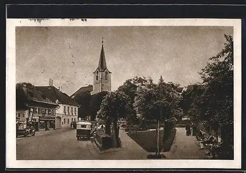 AK Gallspach, Strassenansicht mit Bus und Park