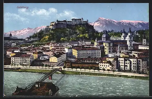 AK Salzburg, Ortsansicht mit Burg und Brücke