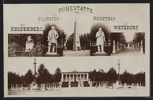 AK Wetzdorf, Heldenberg - Obelisk, Gesamtansicht, Standbilder