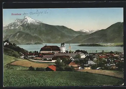 AK Mondsee, Blick zum Ort vom Hang aus