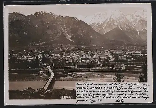 AK Hall in Tirol, Ortsansicht mit Brücke