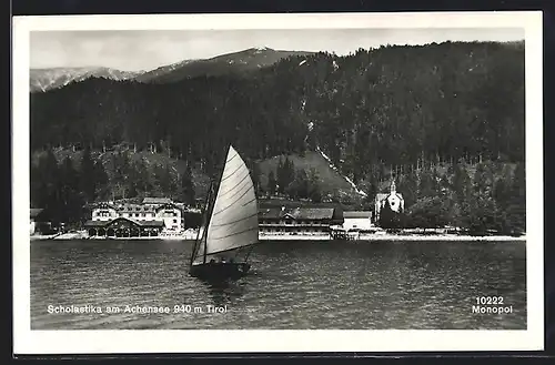 AK Scholastika am Achensee, Segelschiff vor dem Ort
