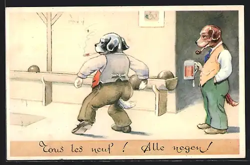 AK Tous les neuf! Alle negen!, Hunde beim Kegeln