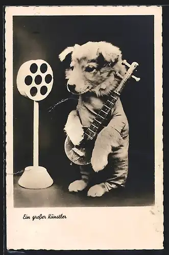 AK Ein grosser Künstler, Hund mit Banjo