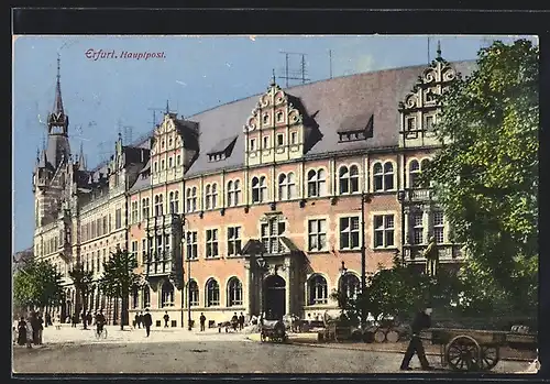 AK Erfurt, Blick auf Hauptpost in der Strasse am Anger