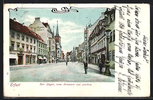 Künstler-AK Erfurt, Der Anger, vom Brunnen aus gesehen