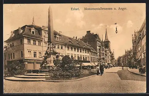 AK Erfurt, Strasse am Monumentalbrunnen und Anger