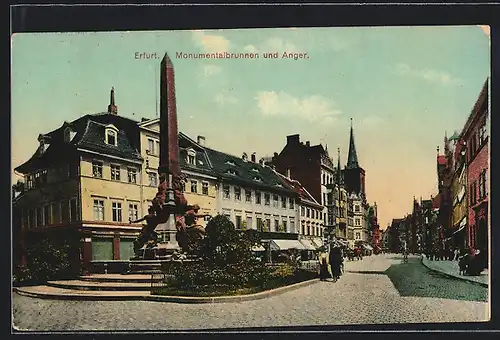 AK Erfurt, Monumentalbrunnen in der Anger Strasse