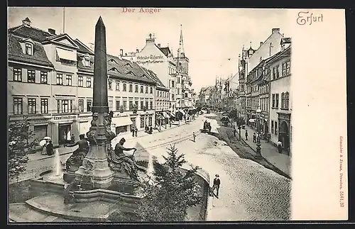 AK Erfurt, Strassenpartie am Anger mit Monumentalbrunnen