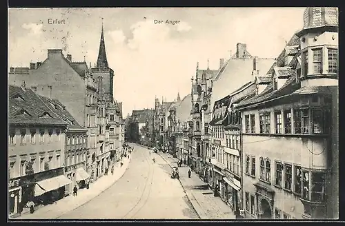 AK Erfurt, Blick in die Angerstrasse mit Geschäften