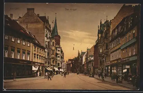 AK Erfurt, Anger Strasse in der Abenddämmerung