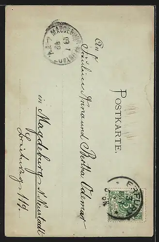 Vorläufer-AK Erfurt, 1892, Postgebäude und Strassenpartie am Anger