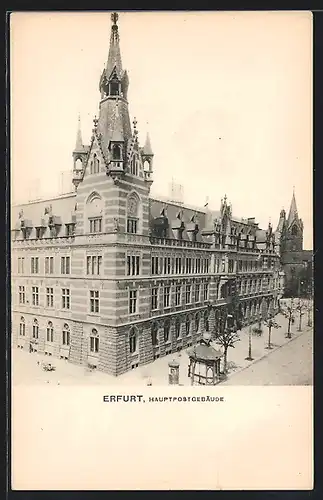 AK Erfurt, Hauptpostgebäude in der Strasse am Anger mit Litfasssäule