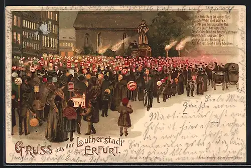 Lithographie Erfurt, Lampionfest am Lutherdenkmal