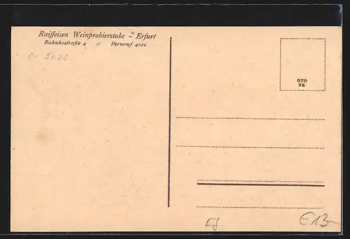 AK Erfurt, Gasthaus Reiffeisen Weinprobierstube, Bahnhofstr. 4, Innenansicht