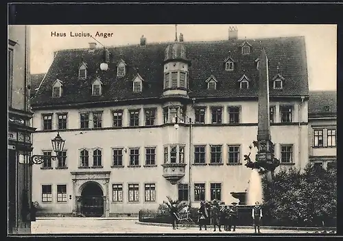 AK Erfurt, Hotel Haus Lucius und Denkmal, Angerstrasse 37