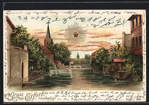 Sonnenschein-AK Erfurt, Ortspartie im Venedig