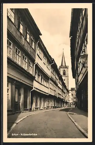 AK Erfurt, Krämerbrücke-Strasse mit Kirche