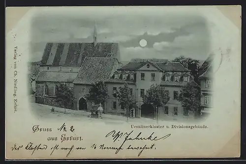 AK Erfurt, Anger-Strasse mit Ursulinerkloster und Divisionsgebäude
