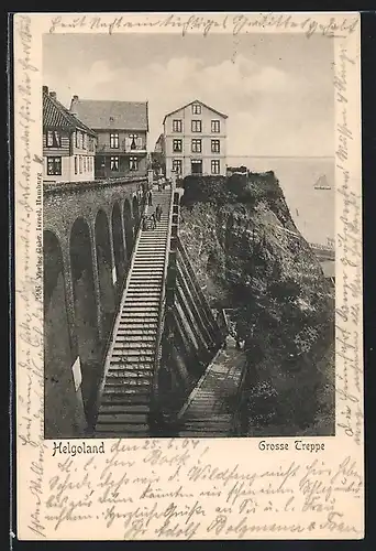 AK Helgoland, Grosse Treppe mit Leuten