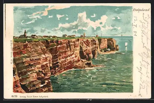 Lithographie Helgoland, Küstenpartie